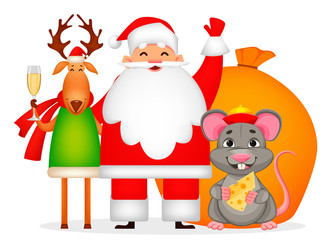 Santa Claus, rat and deer.