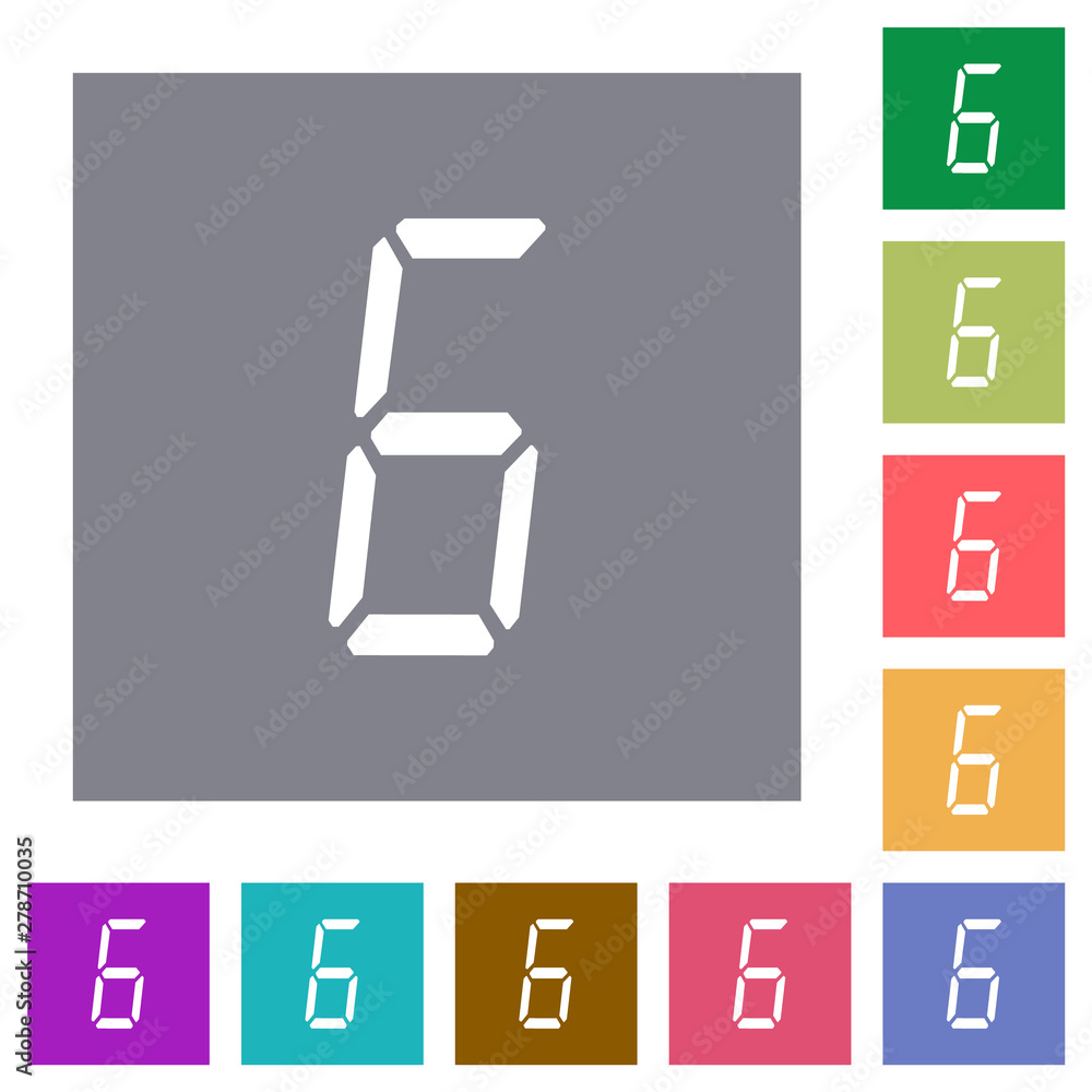 Poster digital number six of seven segment type square flat icons