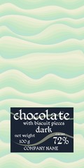 Chocolate bar package design with simple waved background in light green tones.