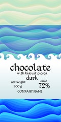 Chocolate bar package design. Beautiful marine background. Waved pattern.