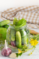 Pickled cucumbers on a light background.