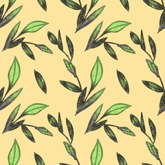 Floral illustration seamless pattern, leaves art.