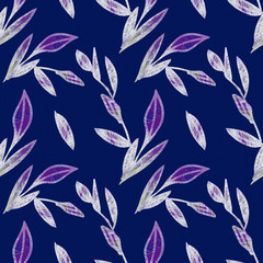 Floral illustration seamless pattern, leaves art.