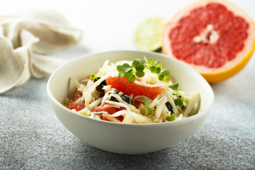 Fresh grapefruit salad with olives