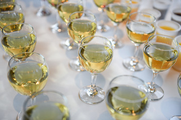 Glasses of white wine on the table