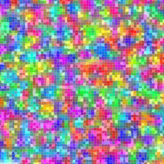 Mosaik aus unregelmäßigen kleinen Vierecken in unterschiedlichen kräftigen Farben im quadratischen Format