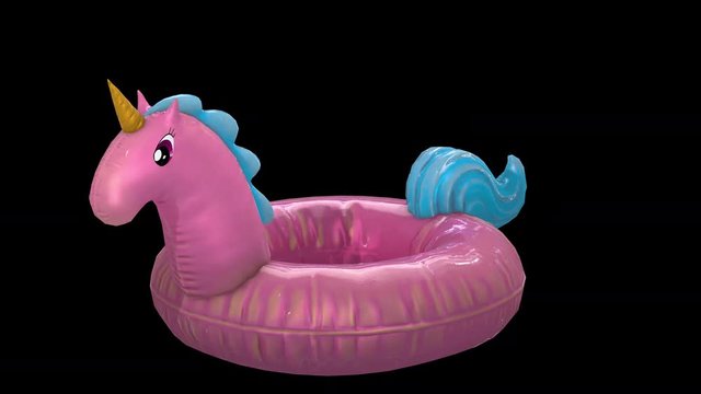 Seamless animation of a pink unicorn inflatable. Funny summer background isolated with alpha channel.