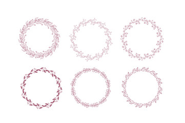 Collection of Rustic Floral Frame Elements. Set of Vector Violet and Pink Wreath, Soft Pastel Color Bouquet, Greeting Card, Winter Flower Decoration