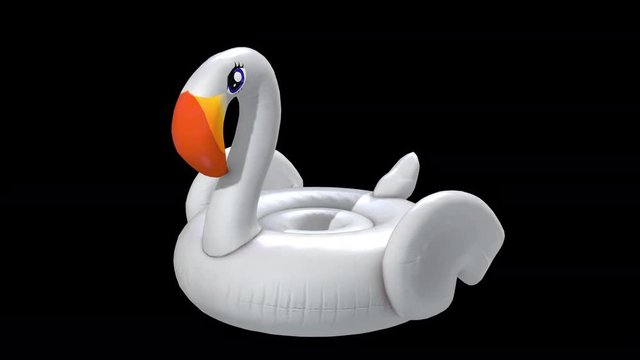 Seamless Animation Of A White Swan Inflatable. Funny Summer Background Isolated With Alpha Channel.