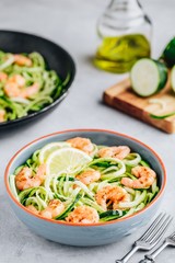 Spiralized zucchini noodles pasta with shrimps
