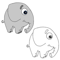 Hand drawn animal for painting with sample. Cartoon elephant 