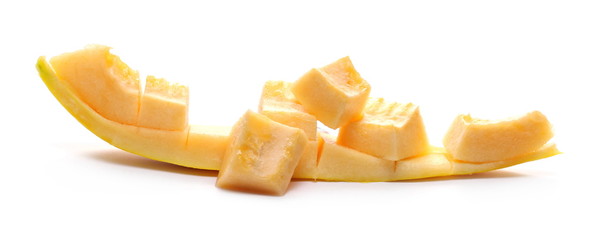 Cantaloupe melon slices isolated on white background