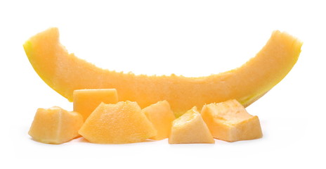 Cantaloupe melon slices isolated on white background