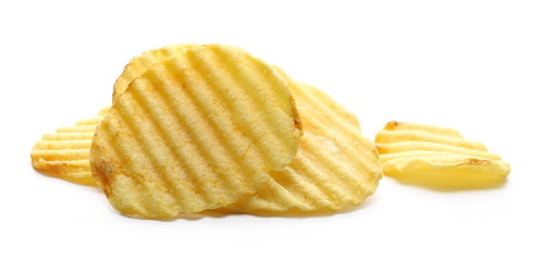 Potato chips, crisps isolated on white background