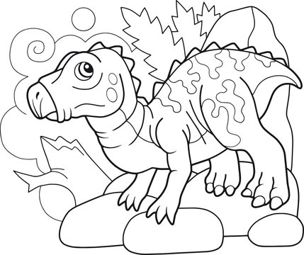 cartoon cute prehistoric dinosaur iguanodon, coloring book, funny illustration