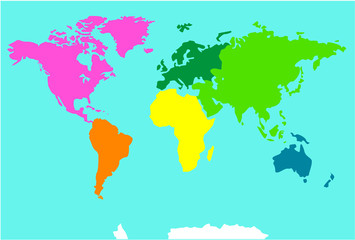 Vector map of world. Multicolored bright continents on blue background. Silhouette. globe