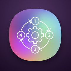 Process diagram app icon. PFD. Flowsheet. Continuous process map. Deployment flowchart. Problem solving. Moving in circle. UI/UX user interface. Web or mobile application. Vector isolated illustration