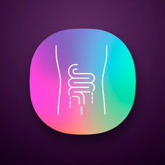 Ill intestines app icon. Sore human organ. People disease. Unhealthy digestive system. Gastrointestinal tract. UI/UX user interface. Web or mobile application. Vector isolated illustration