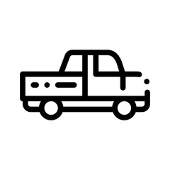 Agricultural Pickup Cargo Vector Thin Line Icon. Pickup Little Truck Carriage Machine For Conveyance Farm Tool. Machinery Transport Linear Pictogram. Monochrome Contour Illustration