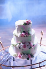 Wedding cake. Delicious sweet holiday buffet with desserts.