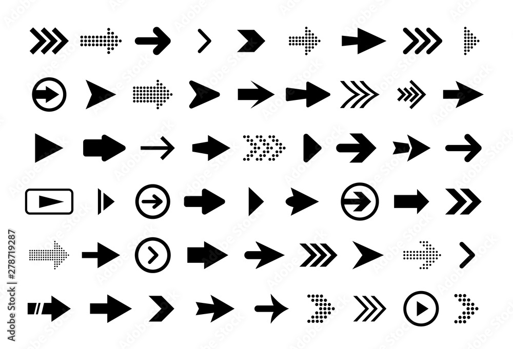 Poster Modern vector arrows. Set of vector arrows isolated on white background. Vector elements for web design, apps, software, interface and more.