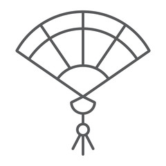 Hand fan thin line icon, japan and asian, sensu accessory sign, vector graphics, a linear pattern on a white background.