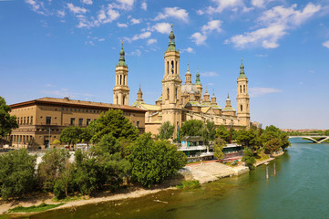 Basilica Cathedral of Our Lady of Pillar and Ebro River in Zaragoza, Spain