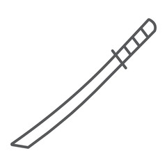 Katana thin line icon, asian and weapon, japanese sword sign, vector graphics, a linear pattern on a white background.