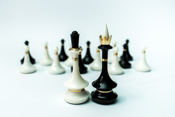 chess king and queen on white background