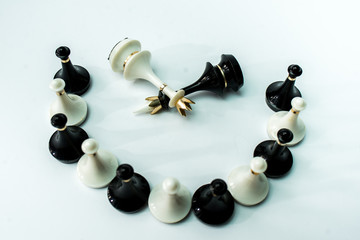 chess king and queen on white background