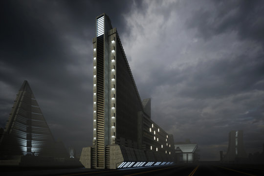 Futuristische Stadt mit modernem Hochhaus