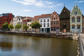 Fototapeta na wymiar Medieval houses on the River Dilje, Mechelen, Belgium