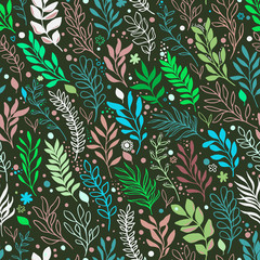 Floral seamless pattern with flowers and leaves. 