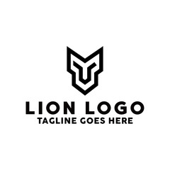 Silhouette Lion shield vector logo design template. Lion Head Logotype Premium and Luxury Creative Symbol.