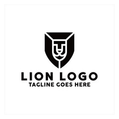 Silhouette Lion shield vector logo design template. Lion Head Logotype Premium and Luxury Creative Symbol.