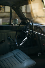 Retro car interior, blurred background