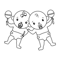 cute little babies couple with maracas characters