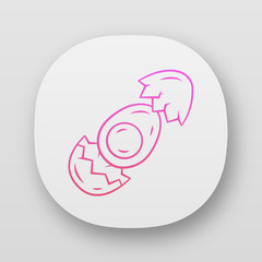 Egg app icon. Breakfast ingredient. UI/UX user interface. High protein and cholesterol product. Hard boiled chicken egg with broken eggshell. Web or mobile application. Vector isolated illustration