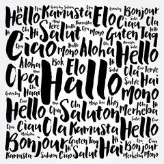 Hallo (Hello Greeting in German) word cloud in different languages of the world