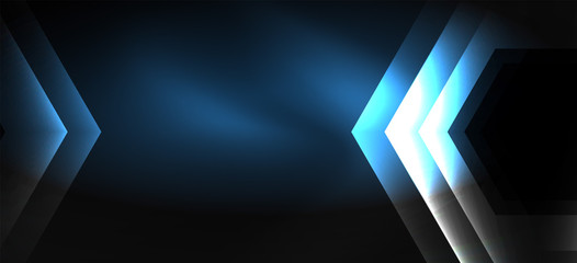 Neon color hexagon shapes, lines on black background. Modern template for web backdrop design. Abstract geometric frame