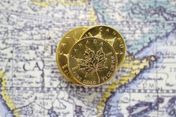 Fototapeta na wymiar カナダの金貨　メイプルリーフ