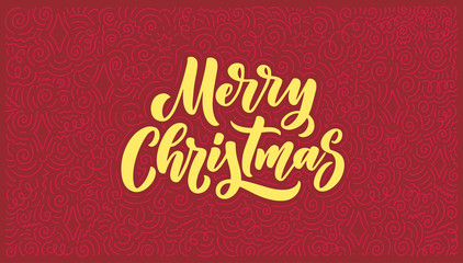 Merry christmas lettering in hand drawn style. Classic retro symbol. New year holiday greeting card. Vector design.