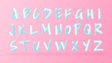 Trendy 3d alphabet set, bold modern pink and blue font with uppercase letters, creative vector typography