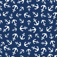Materiał do szycia Seamless pattern with white anchors and blue background