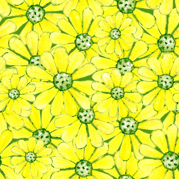 Seamless pattern with the image of a flowers. Watercolor cartoon illustration for design of prints, stickers, background, cards, scrapbooking