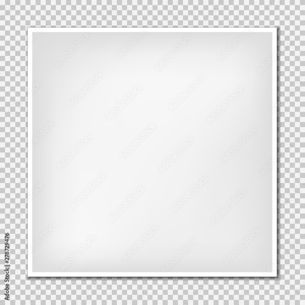 Poster white square paper frame with soft shadow for text or picture is on squared gray background