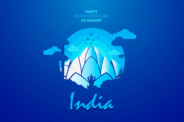 Happy Independence Day of India for 15th August. Famous monument of India in Indian background. Vector illustration EPS10