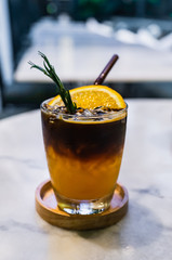 Orange spiced cold brew coffee.