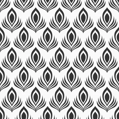 Keuken foto achterwand Pauw Abstract naadloos patroon van gestileerde pauwenveren. Monochroom elegante vector achtergrond.