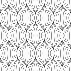 Abstract seamless pattern of stylized petals. Vector monochrome background.